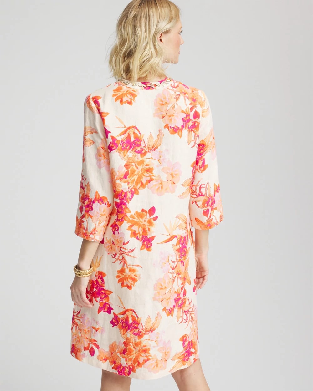 Chico's Embellished Linen Kurta Dress ECRU
