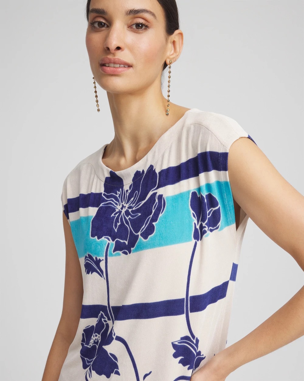 Chico's Travelers™ Wildflower Cap-Sleeved Column Dress BLUE CASA