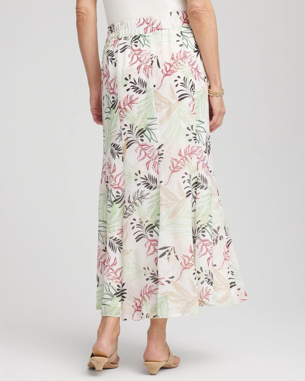 Chico's Floral Embroidered Crinkle Maxi Skirt ECRU