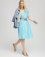 Chico's Cotton-Silk Voile Popover Dress PARADISO BLUE