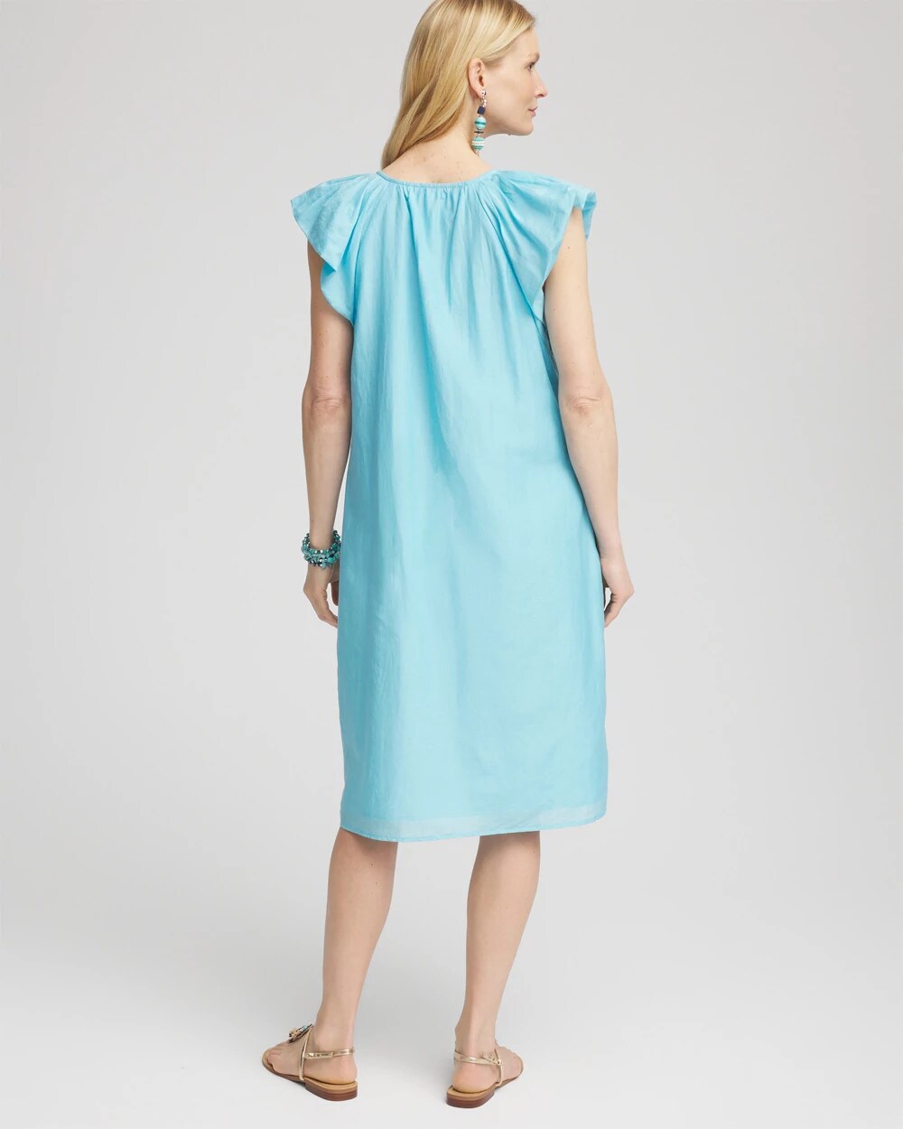Chico's Cotton-Silk Voile Popover Dress PARADISO BLUE