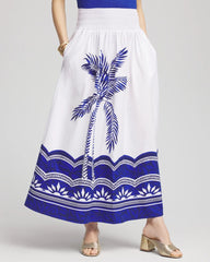 Chico's Tropical Smocked Waist Pull-On Skirt ALABASTER
