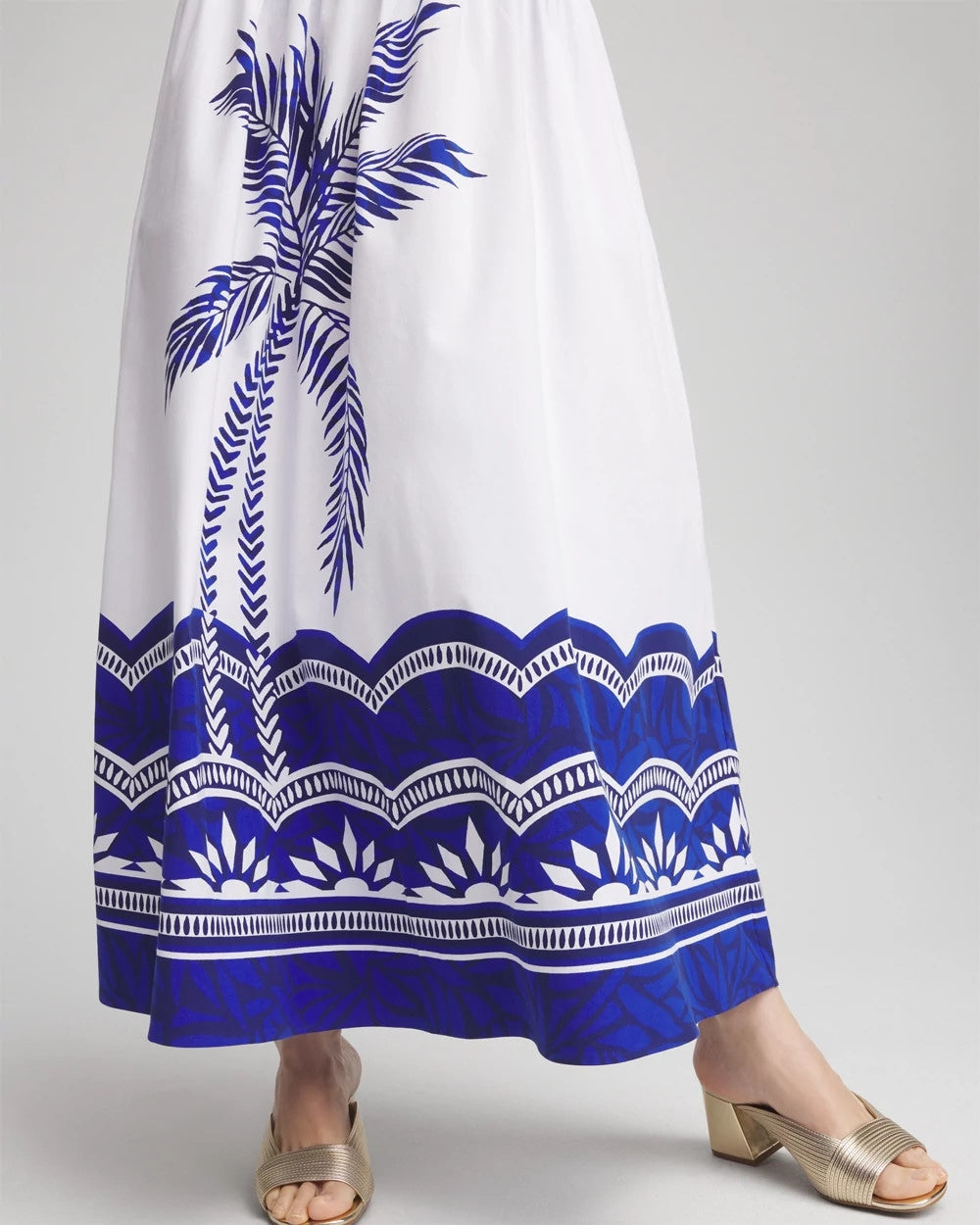 Chico's Tropical Smocked Waist Pull-On Skirt ALABASTER