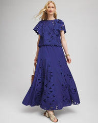 Chico's Godet Maxi Eyelet Skirt BLUE CASA