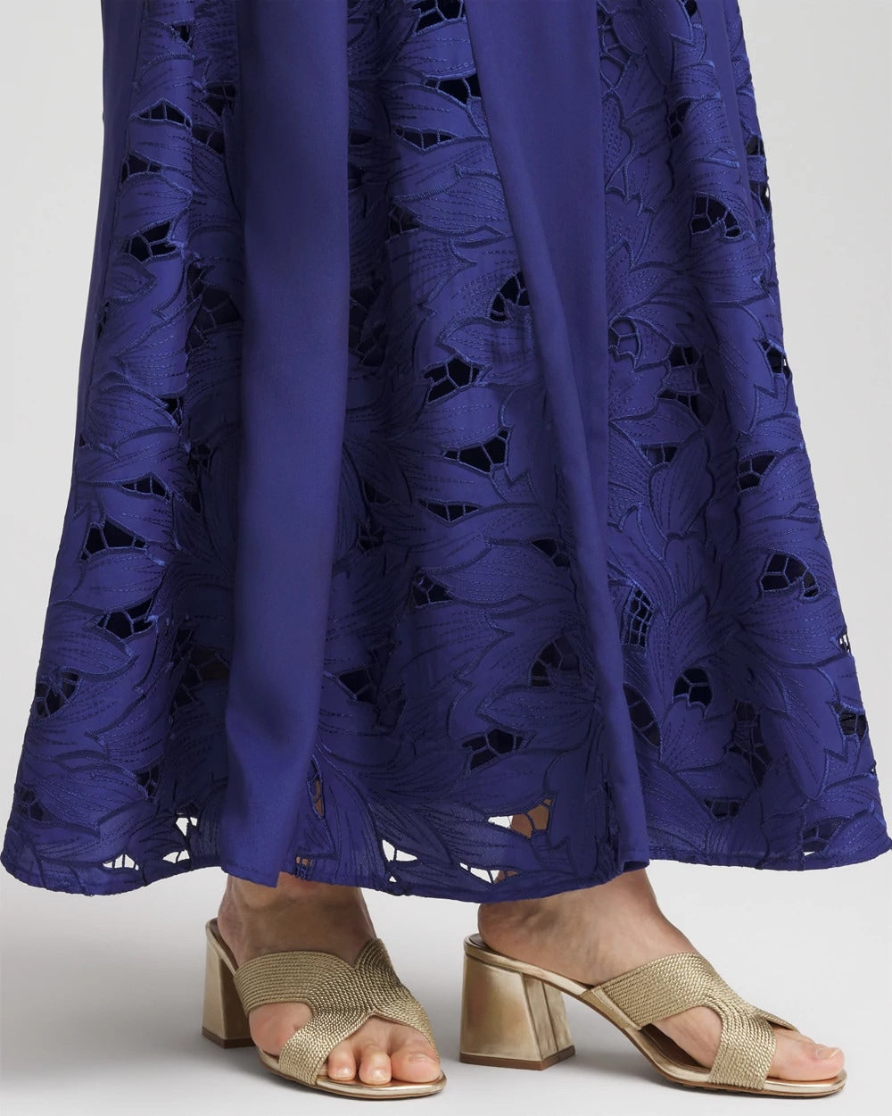 Chico's Godet Maxi Eyelet Skirt BLUE CASA