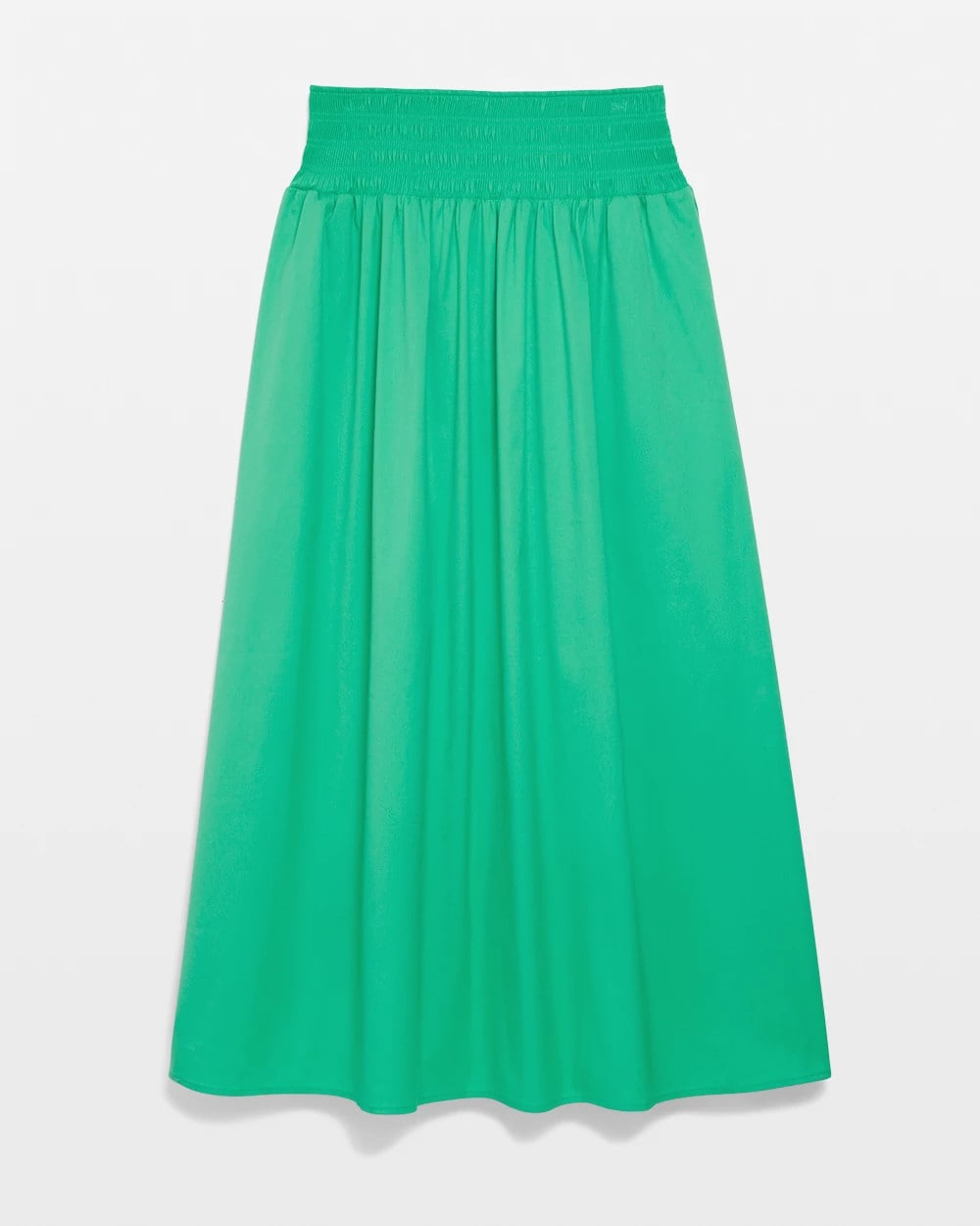 Chico's Poplin Smocked Waist Skirt GRASSY GREEN