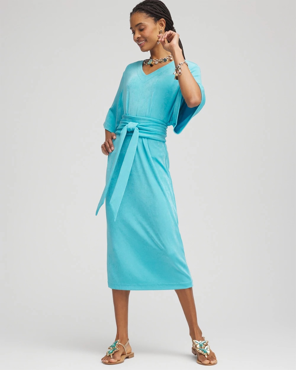 Chico's Travelers™ Kimono Sleeved V-Neck Dress TURQ BLUE
