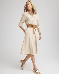 Chico's Twill Belted Midi Shirtdress WILD TRUFFLE