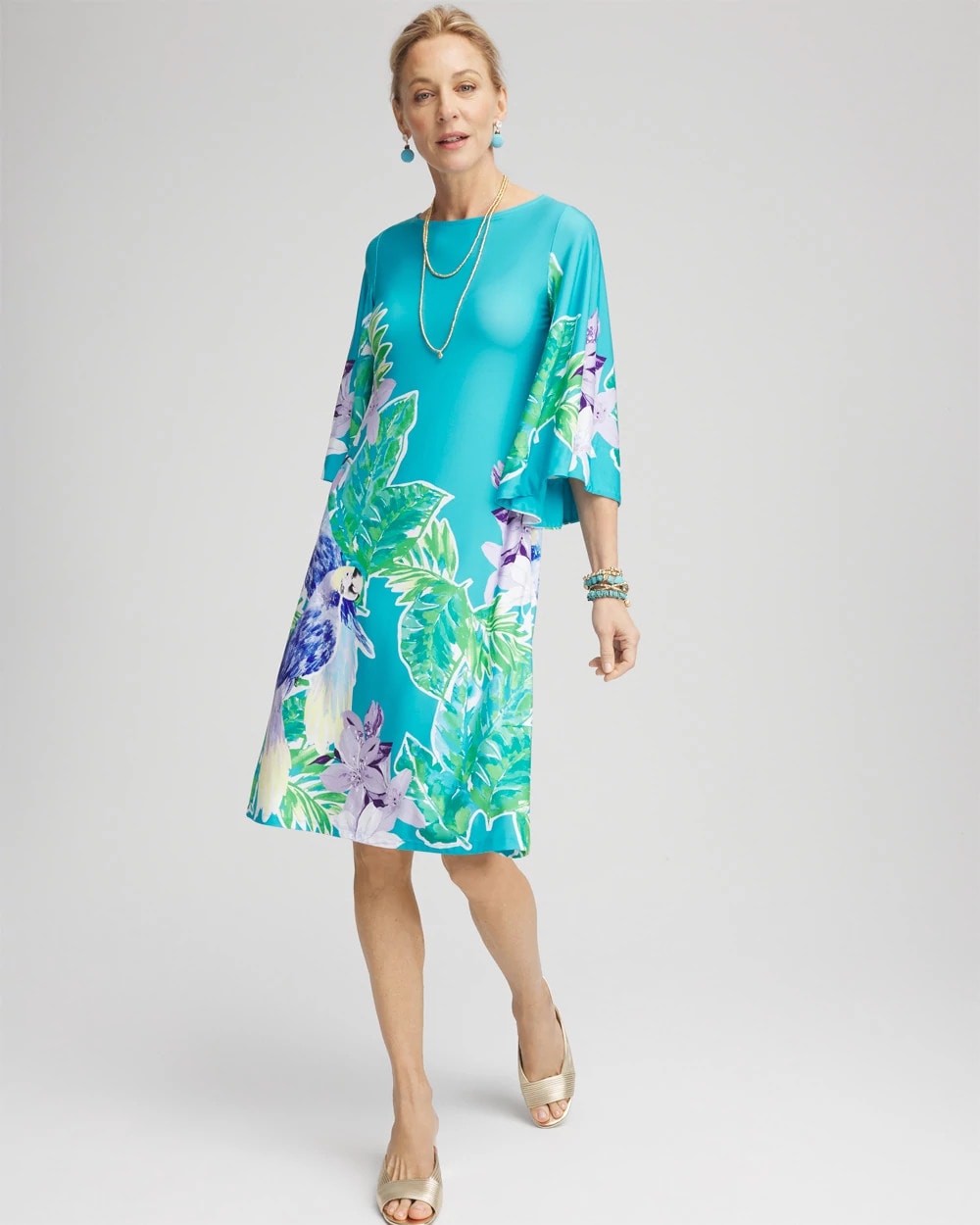 Chico's Angel-Sleeve Boat Neck Dress SEASPRAY