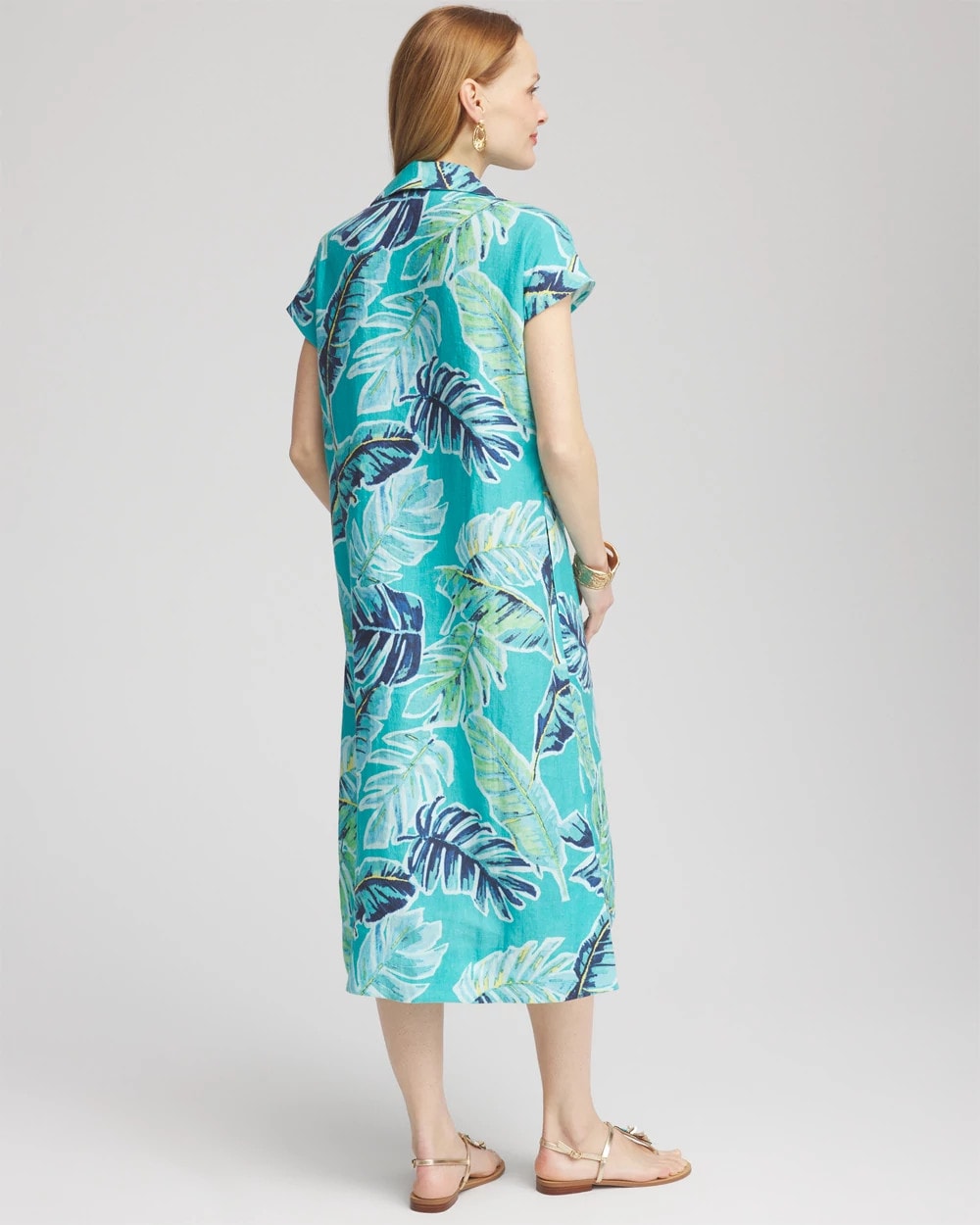 Chico's Tropical Linen Midi Dress SEASPRAY