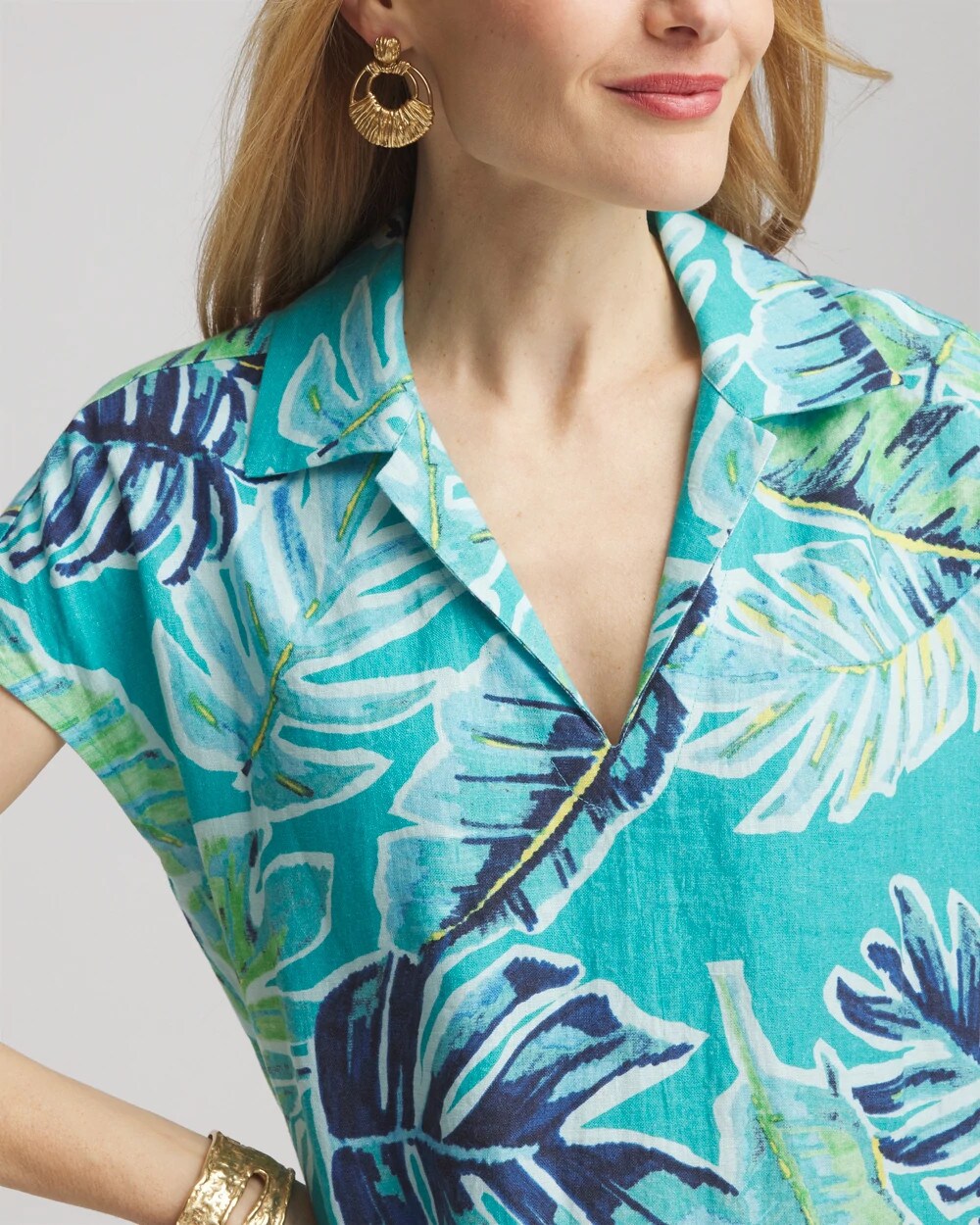 Chico's Tropical Linen Midi Dress SEASPRAY