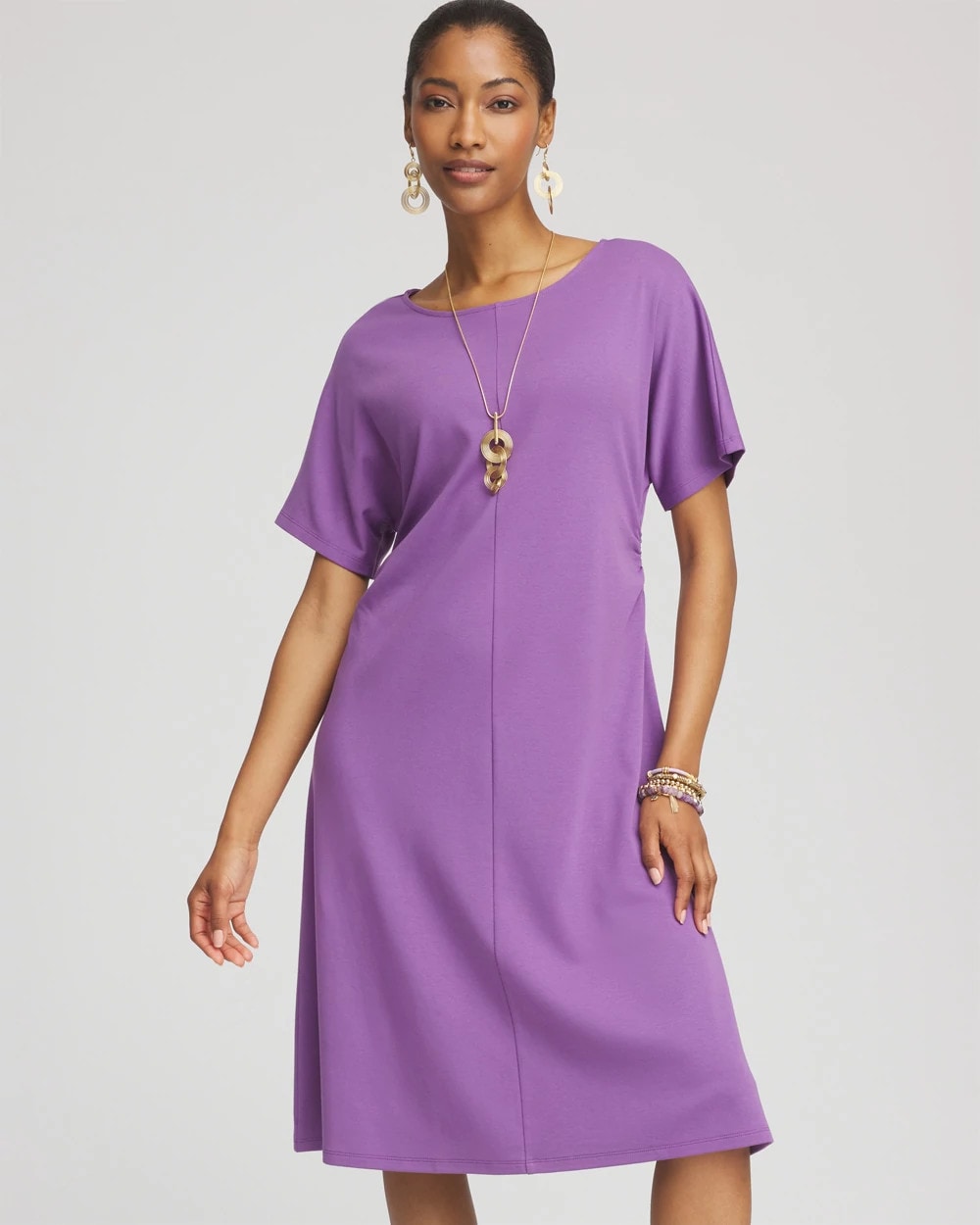 Chico's Fit and Flare Cinched Waist Dress PLUM SHADE