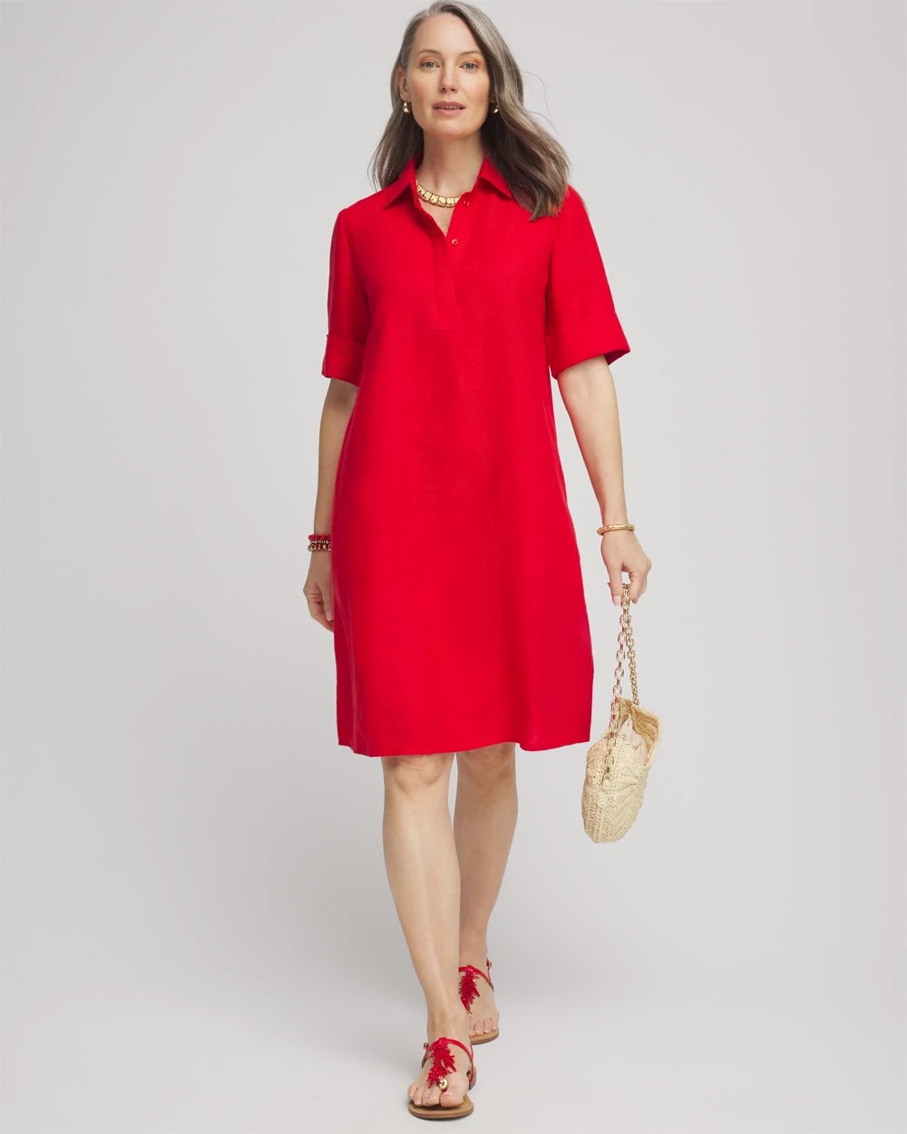 Chico's Linen Shirtdress RED GLOW