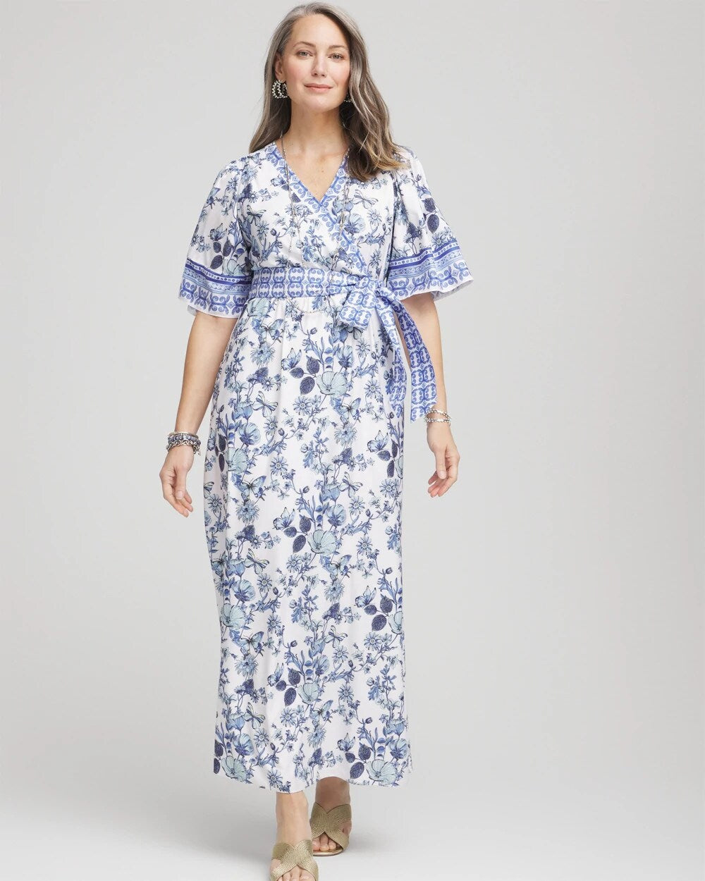 Chico's Surplice Matte Satin Maxi Dress ALABASTER