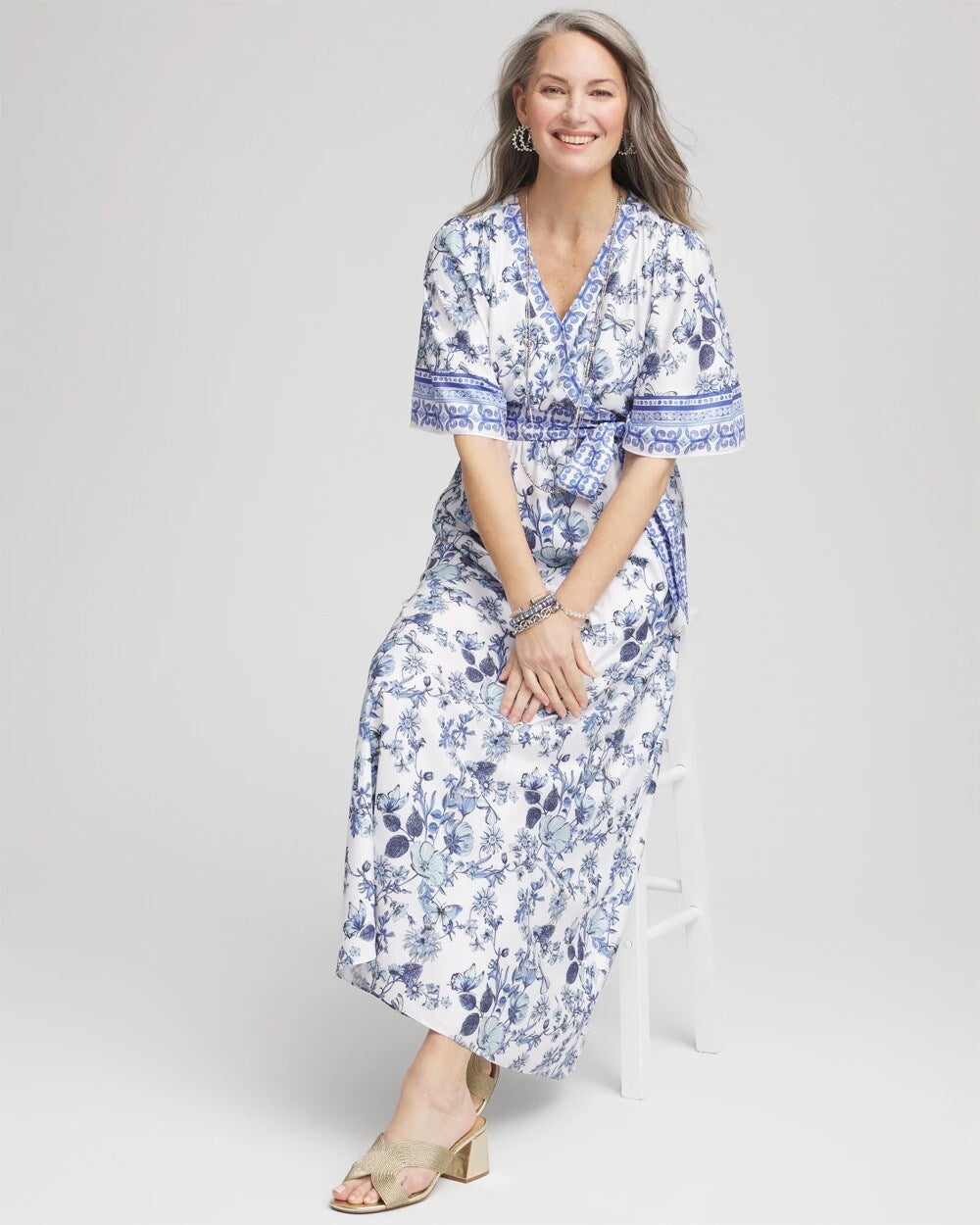 Chico's Surplice Matte Satin Maxi Dress ALABASTER