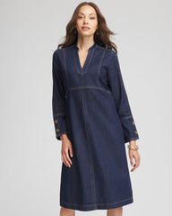 Chico's Denim Splitneck Knee-Length Dress MEDIUM DENIM