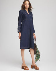 Chico's Denim Splitneck Knee-Length Dress MEDIUM DENIM