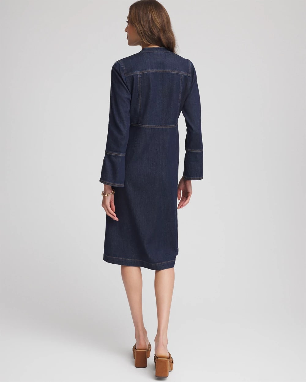 Chico's Denim Splitneck Knee-Length Dress MEDIUM DENIM