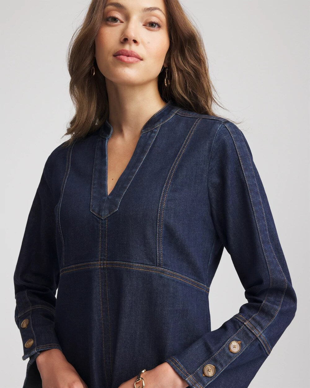 Chico's Denim Splitneck Knee-Length Dress MEDIUM DENIM