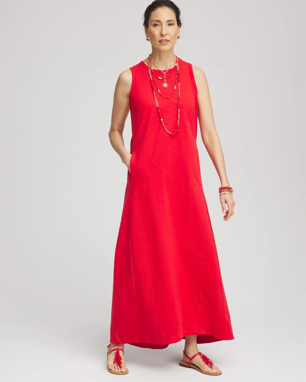 Chico's Sleeveless Midi Tank Dress RED GLOW