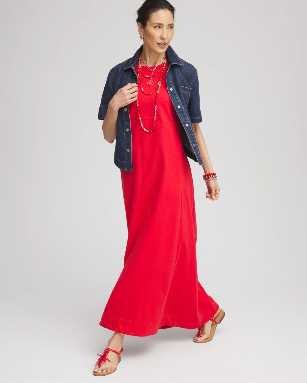 Chico's Sleeveless Midi Tank Dress RED GLOW