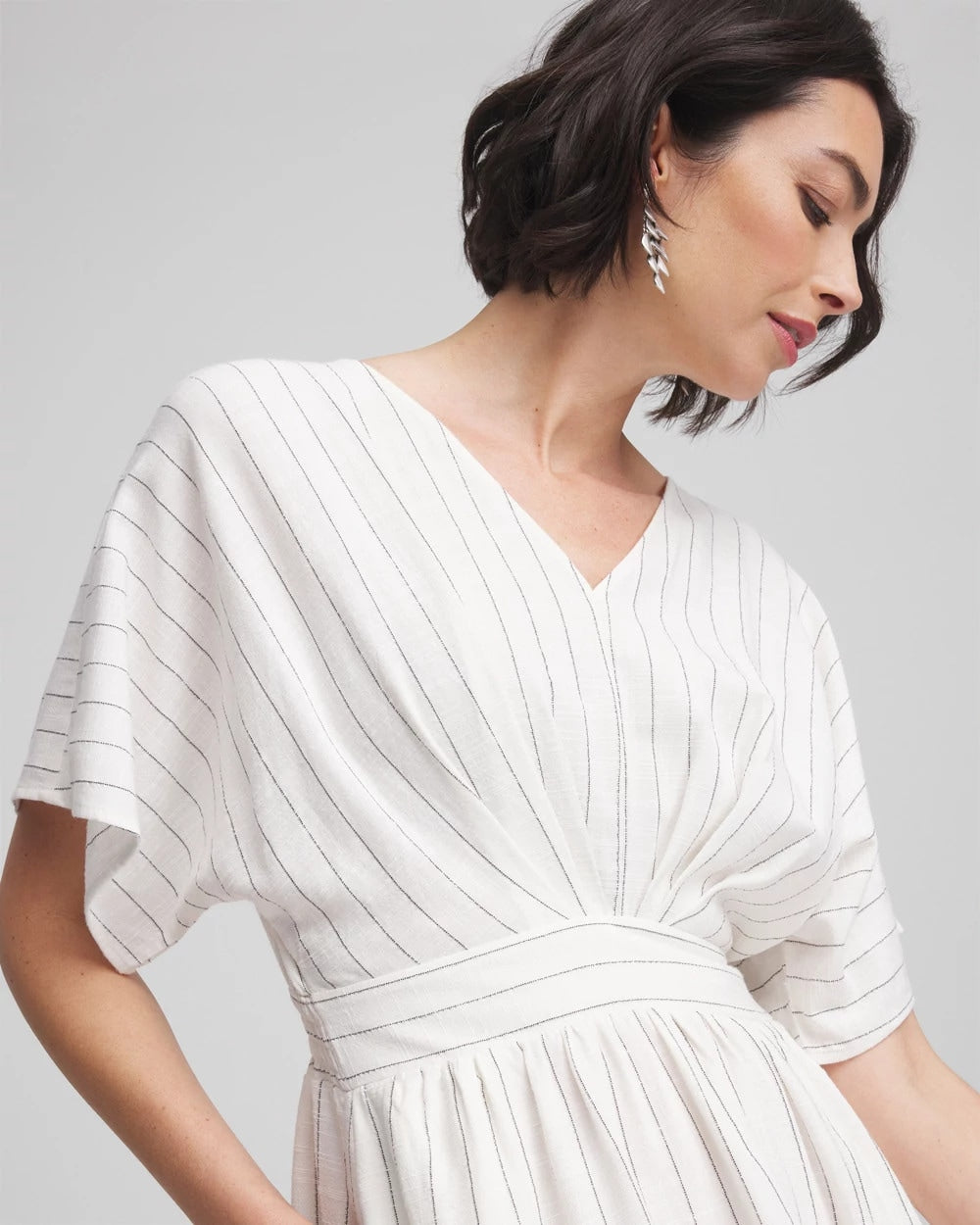 Chico's Metallic Striped Maxi Dress ECRU