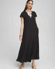 Chico's Crepe V-Neck Maxi Dress BLACK