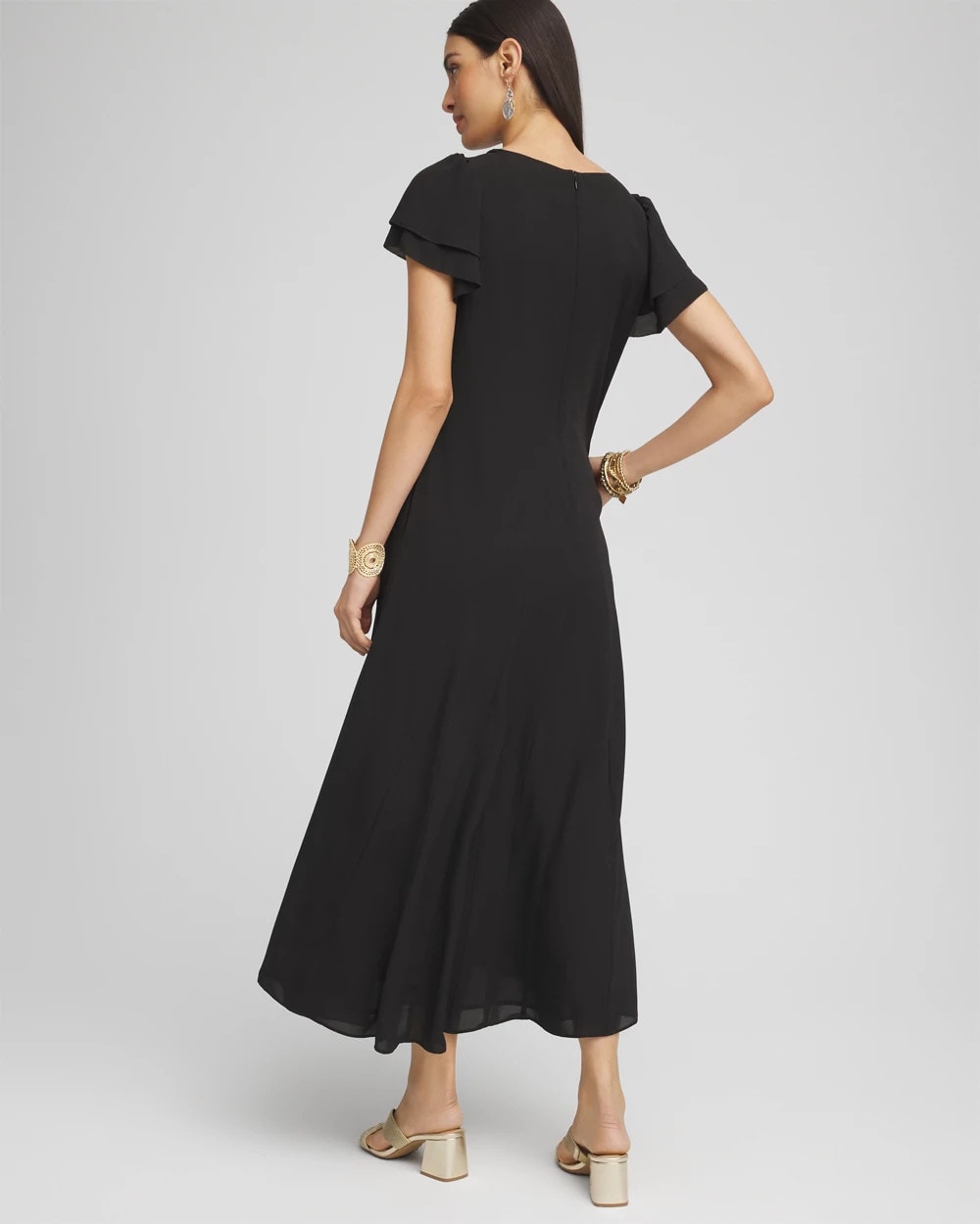 Chico's Crepe V-Neck Maxi Dress BLACK