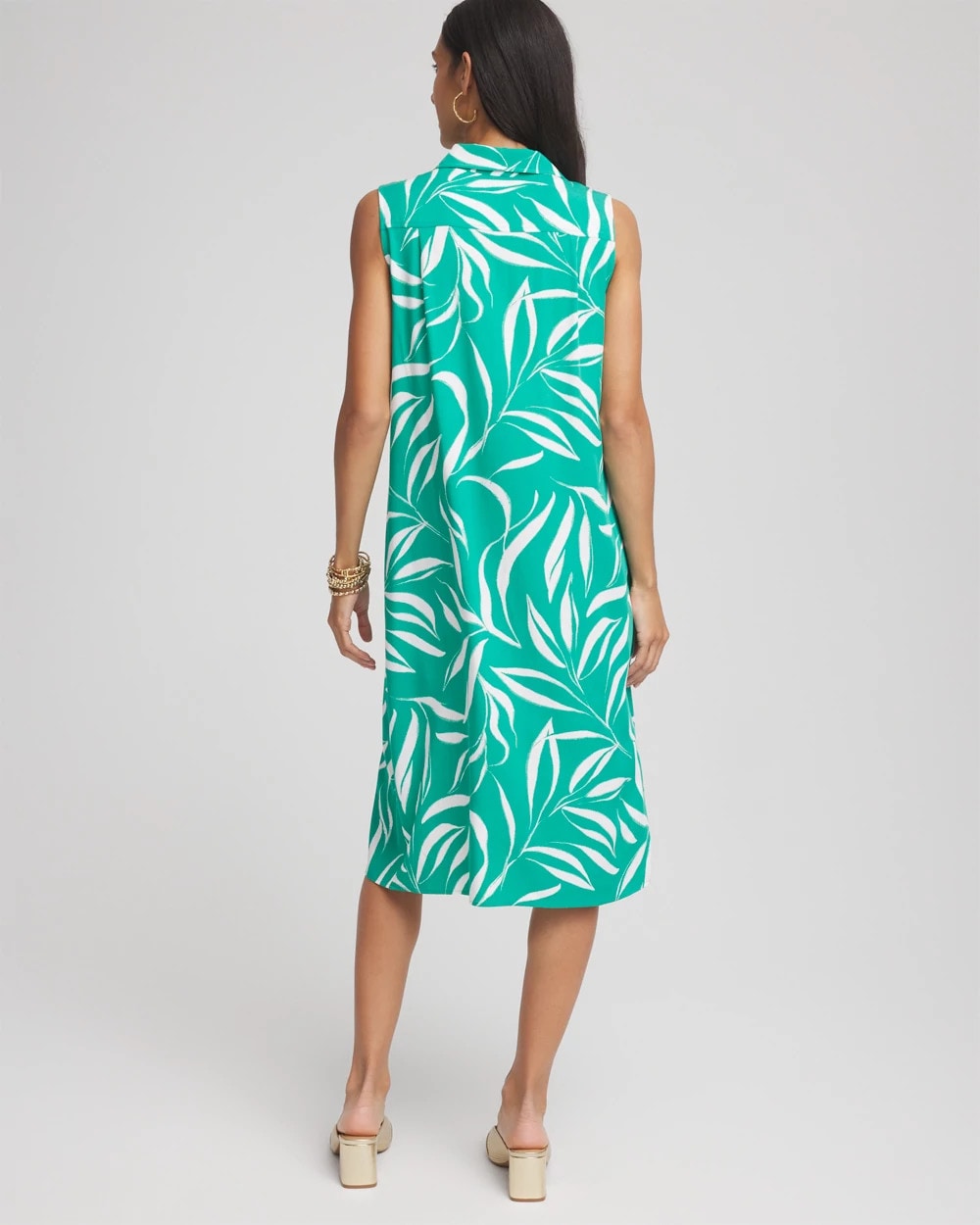Chico's Rayon Silk Sleeveless Shirtdress EDEN GREEN