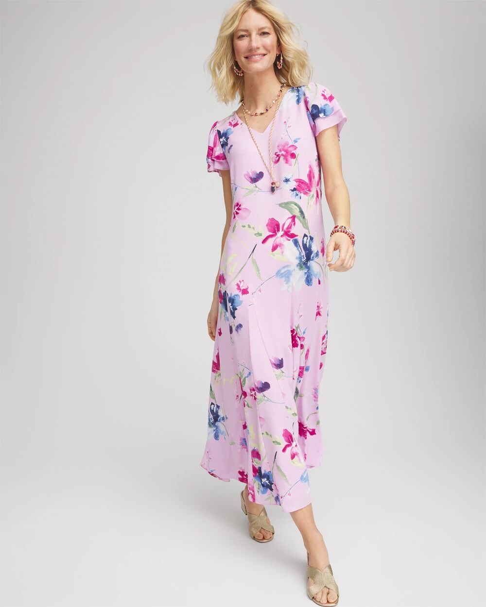 Chico's Crepe V-Neck Maxi Dress LAVENDER