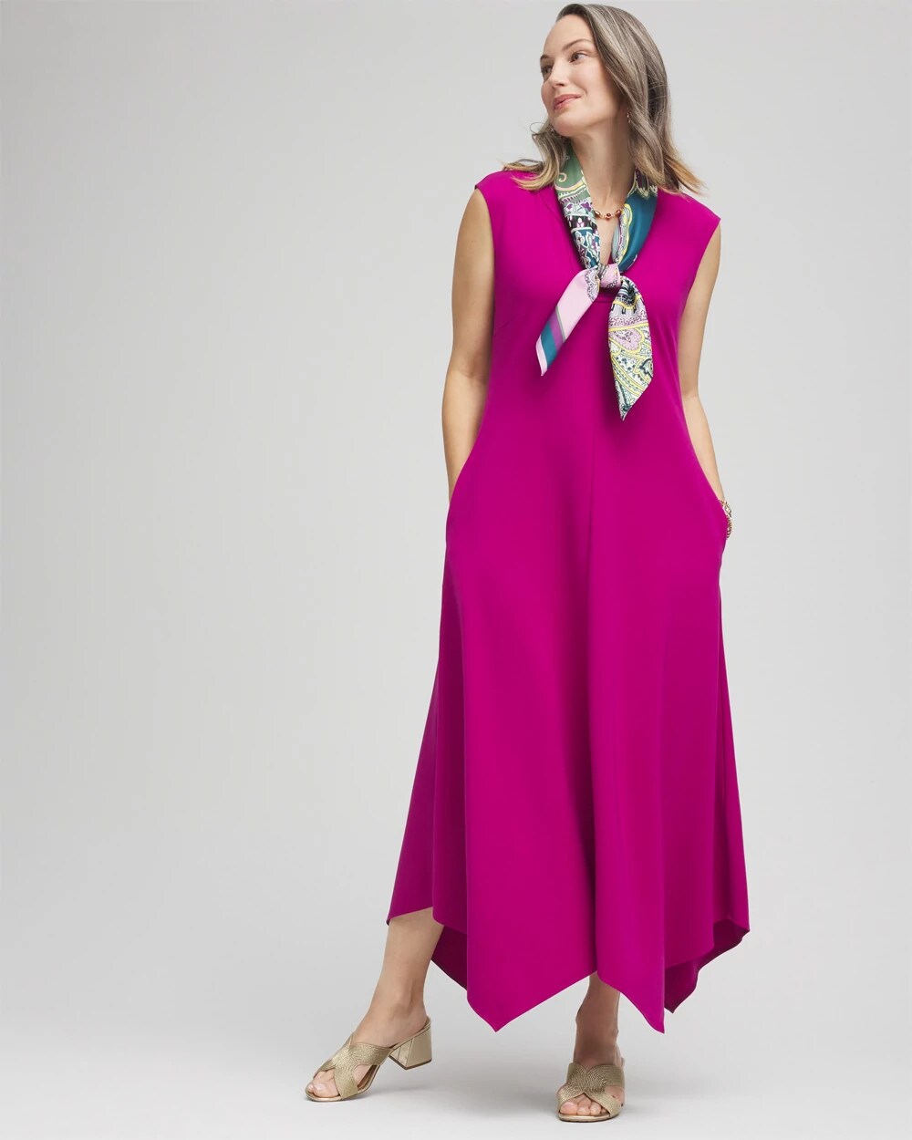 Chico's Trapunto Placket Midi Dress PURPLE CLOVER