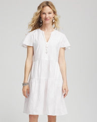 Chico's Embroidered Popover Dress ALABASTER