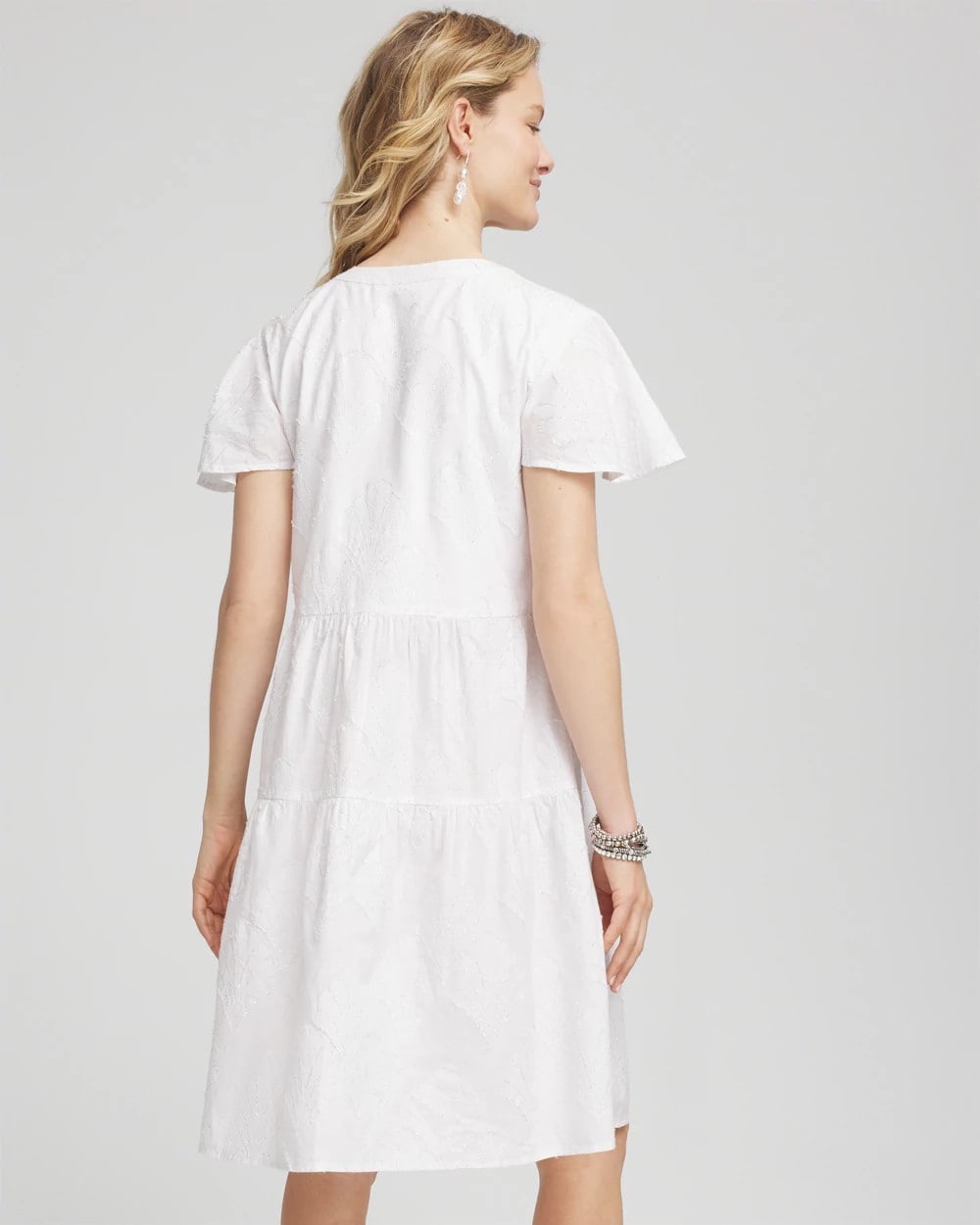 Chico's Embroidered Popover Dress ALABASTER