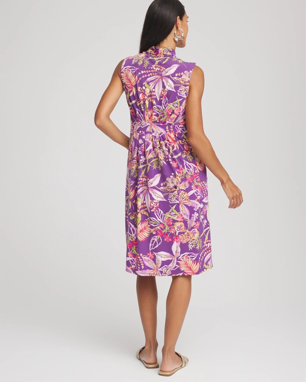 Chico's Floral Pleated Jersey Dress ALABASTER