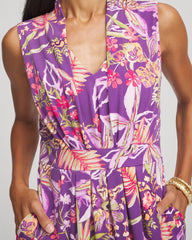 Chico's Floral Pleated Jersey Dress ALABASTER