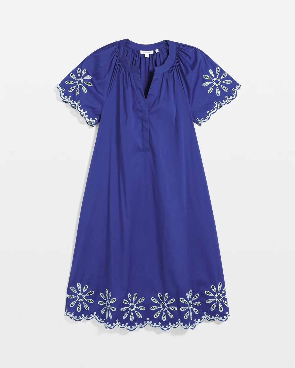 Chico's Embroidered Poplin Popover Dress BLUE CASA