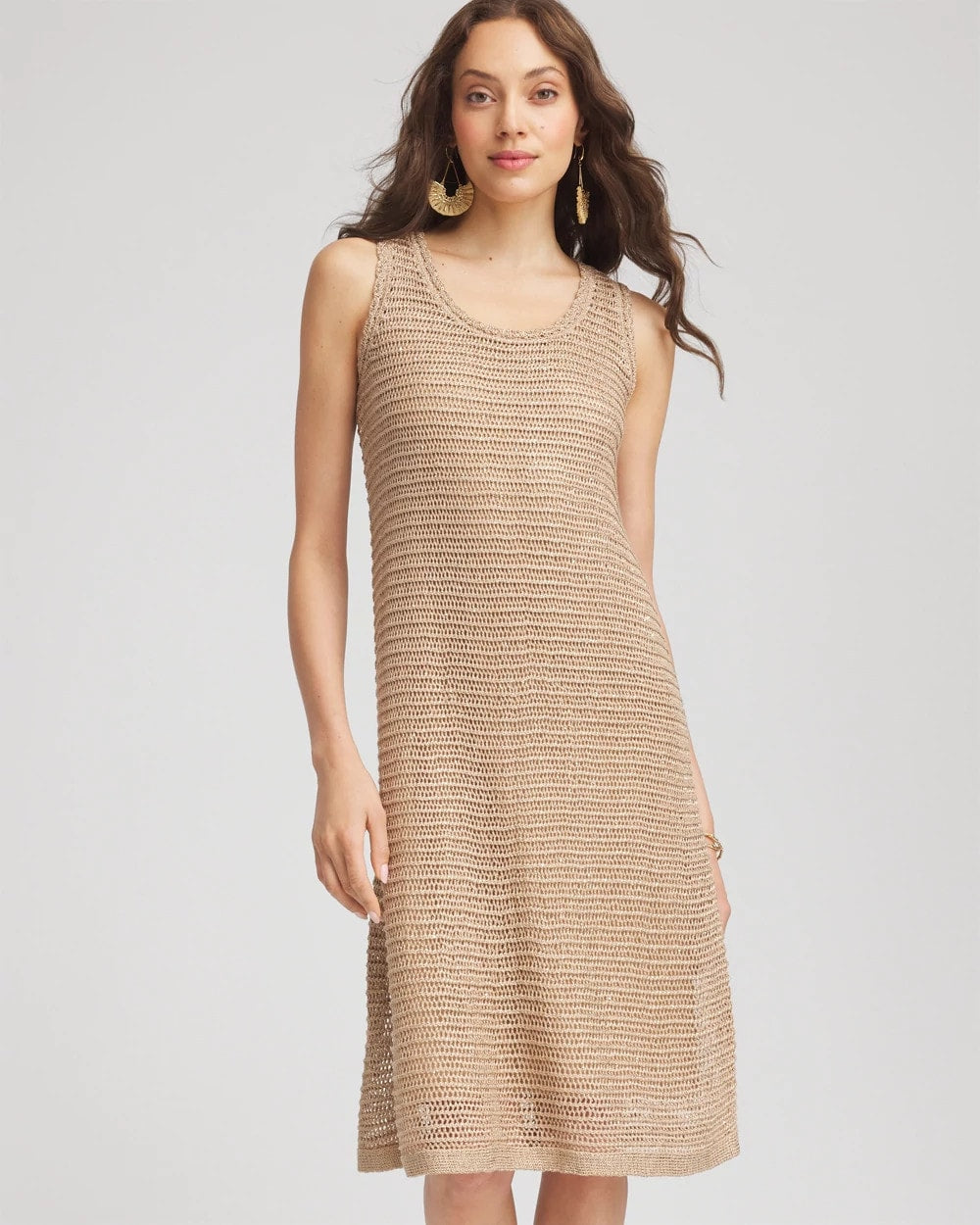 Chico's Crochet-Knit Sequins Tank Dress CAFE AROMA