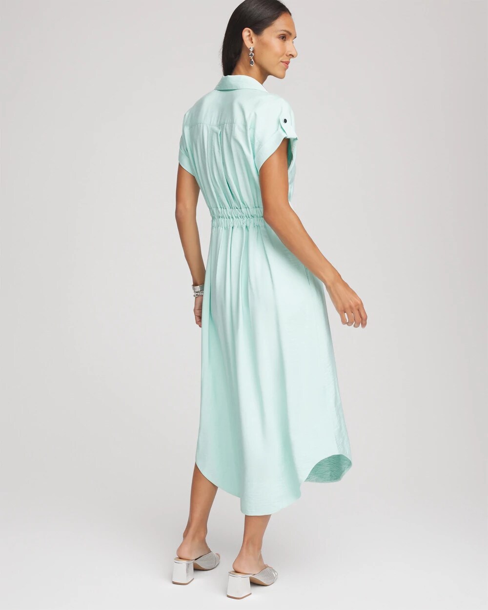 Chico's Hammered Rayon Midi Shirtdress TEAL WATERS