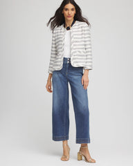 Chico's Striped Tweed Collarless Box Jacket ECRU