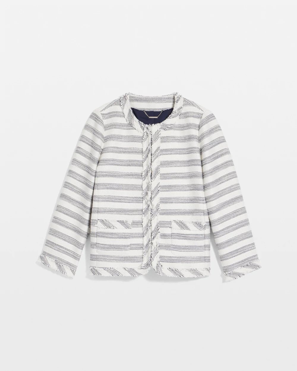 Chico's Striped Tweed Collarless Box Jacket ECRU
