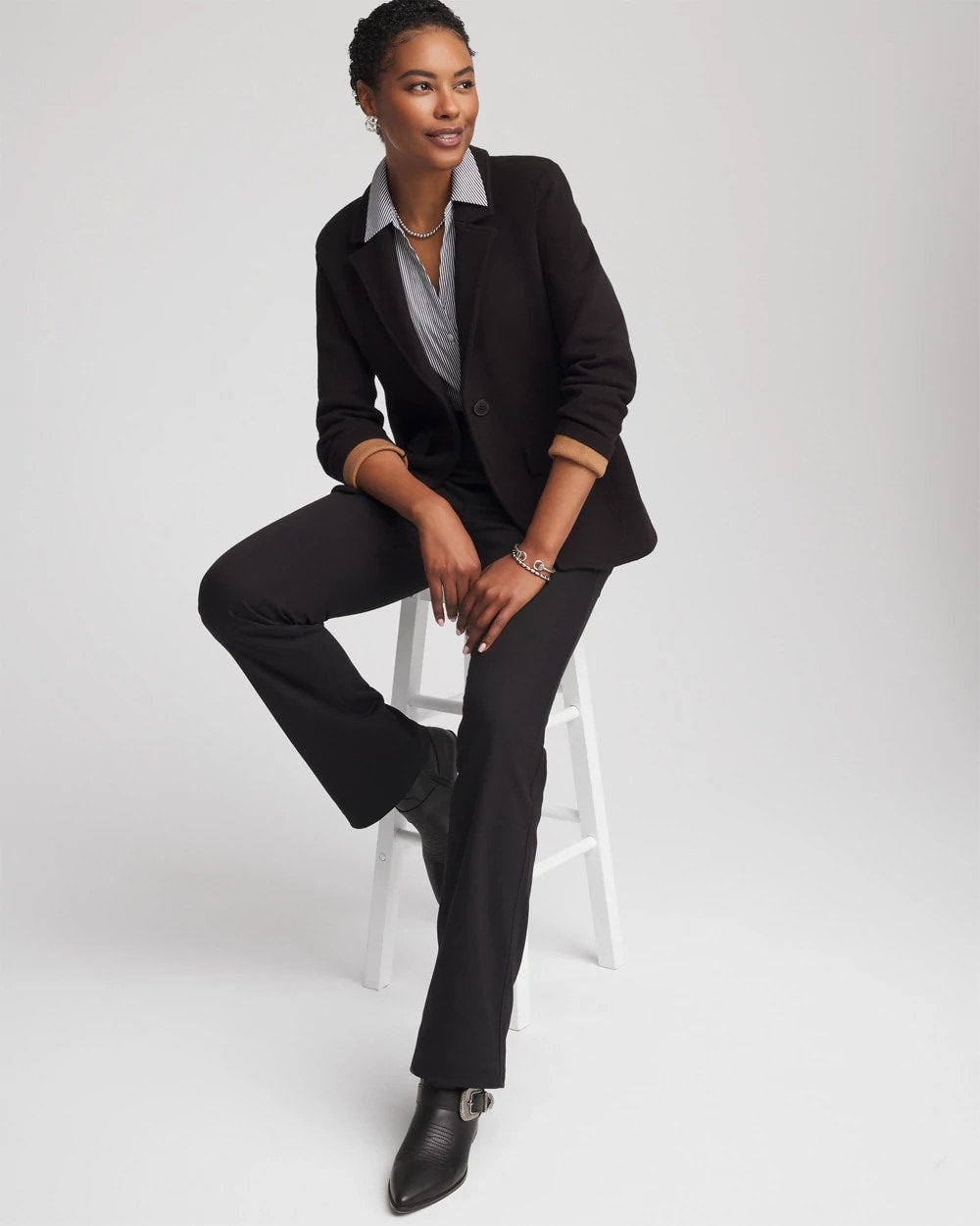 Chico's Single-Breasted Sweater Blazer BLACK
