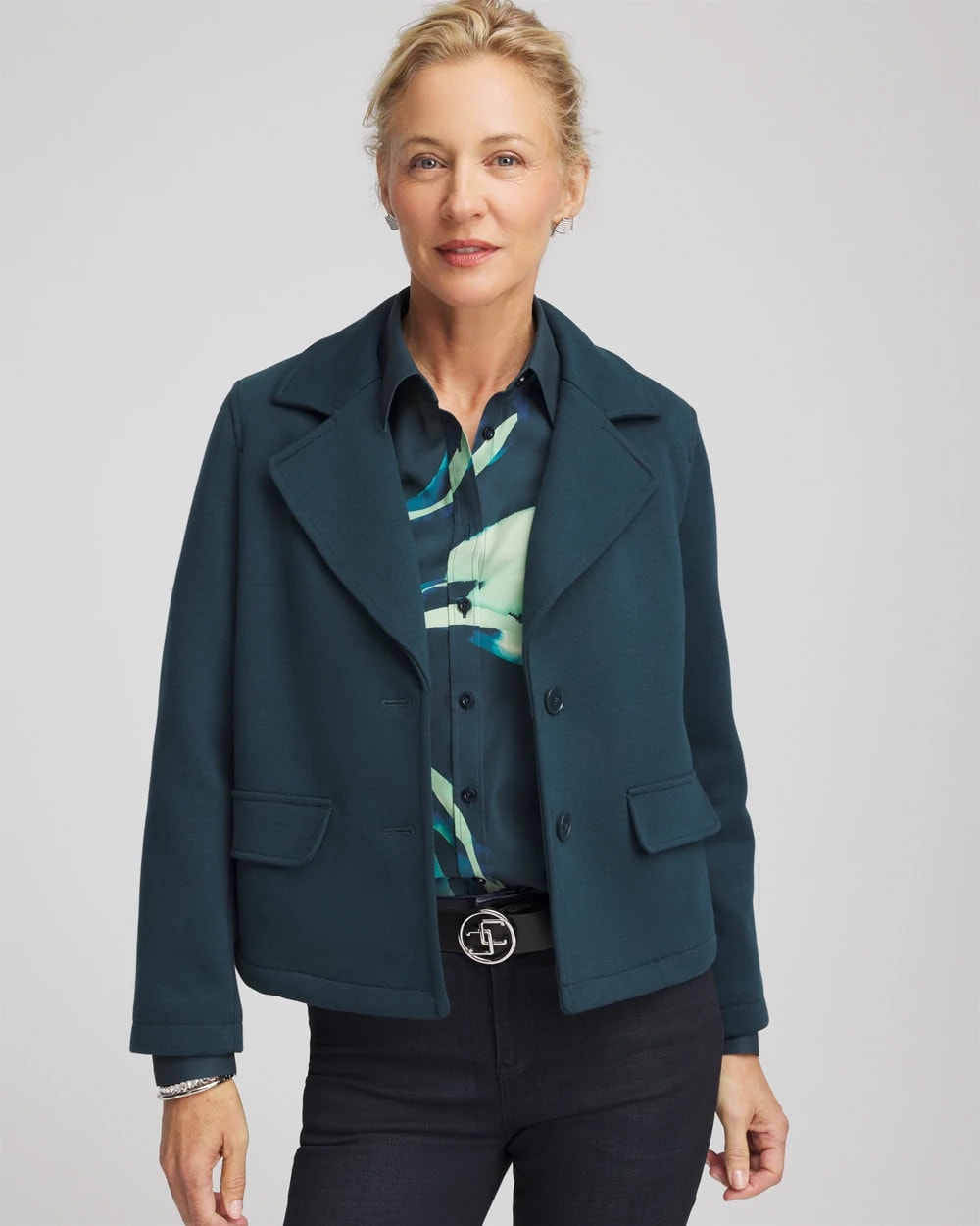 Chico's Plush Knit Blazer TEAL SHADOW