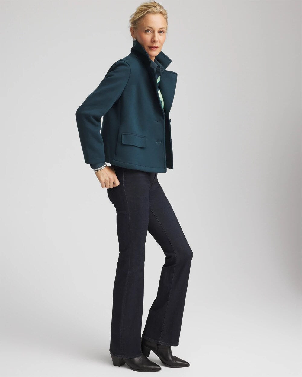 Chico's Plush Knit Blazer TEAL SHADOW