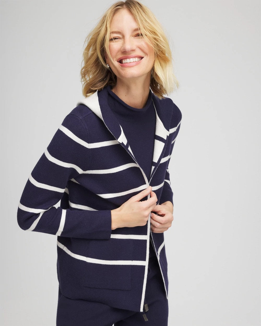Chico's Zenergy® Luxe Reversible Stripe Cardigan PASSPORT BLUE