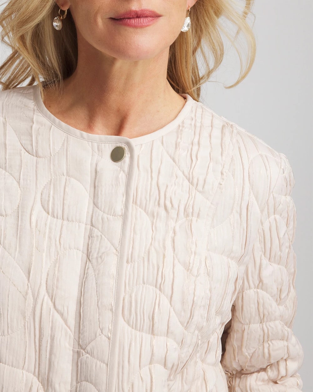 Chico's Quilted Faux Fur Collar Jacket CREAM