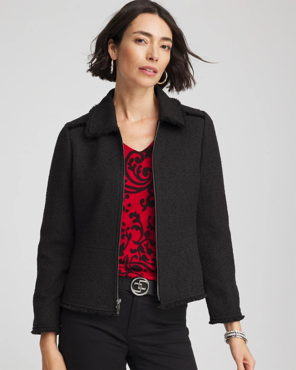 Chico's Bouclé Peplum Jacket BLACK