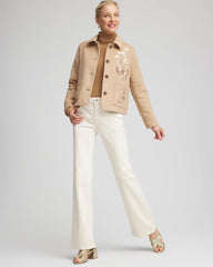 Chico's Embroidered Wool Chore Jacket LIGHT TAUPE HEATHER