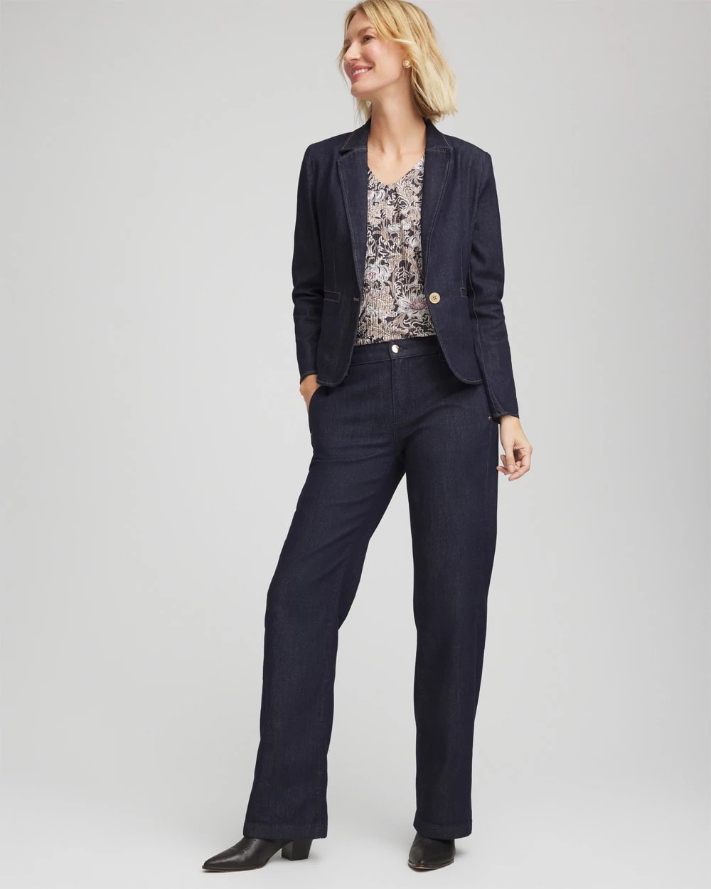 Chico's Denim Peplum Blazer CEDAR RINSE