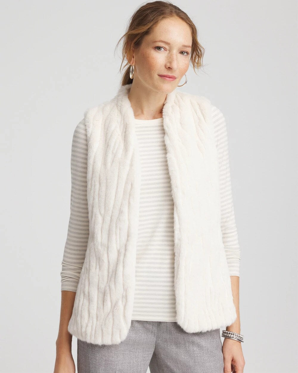 Chico's Elongated Faux Fur Vest ENGLISH CREAM