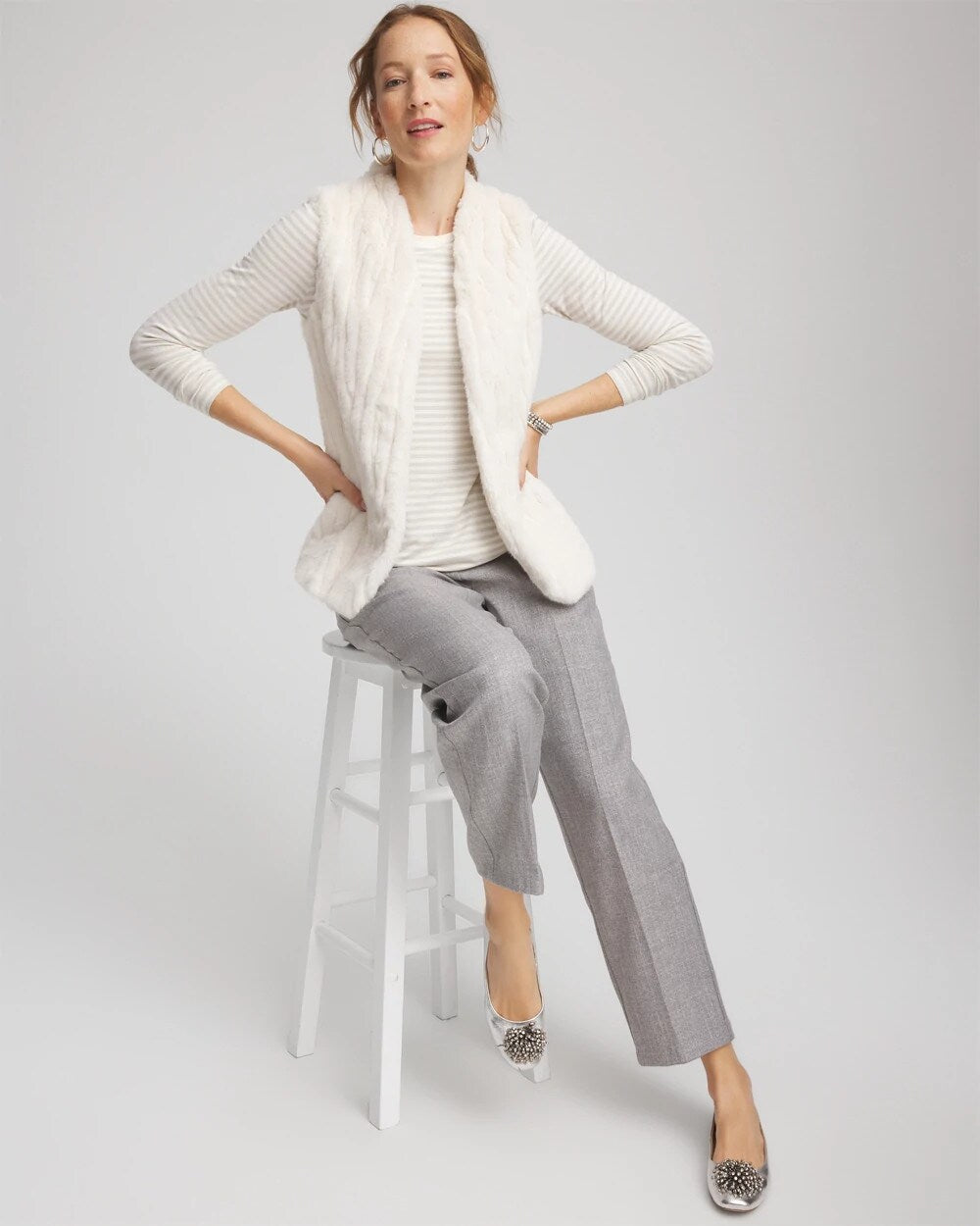 Chico's Elongated Faux Fur Vest ENGLISH CREAM